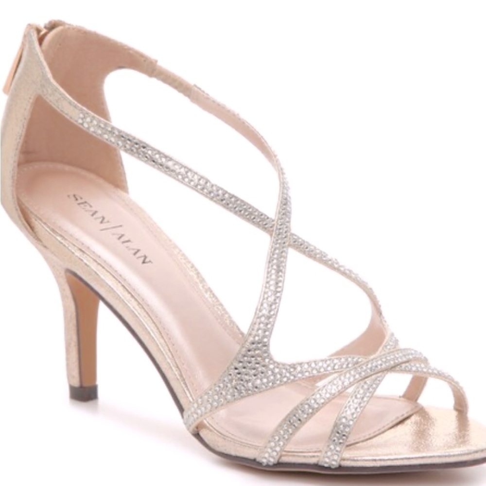 Rosegold Sean Alan dressy evening rhinestone women’s strappy heels 8.5